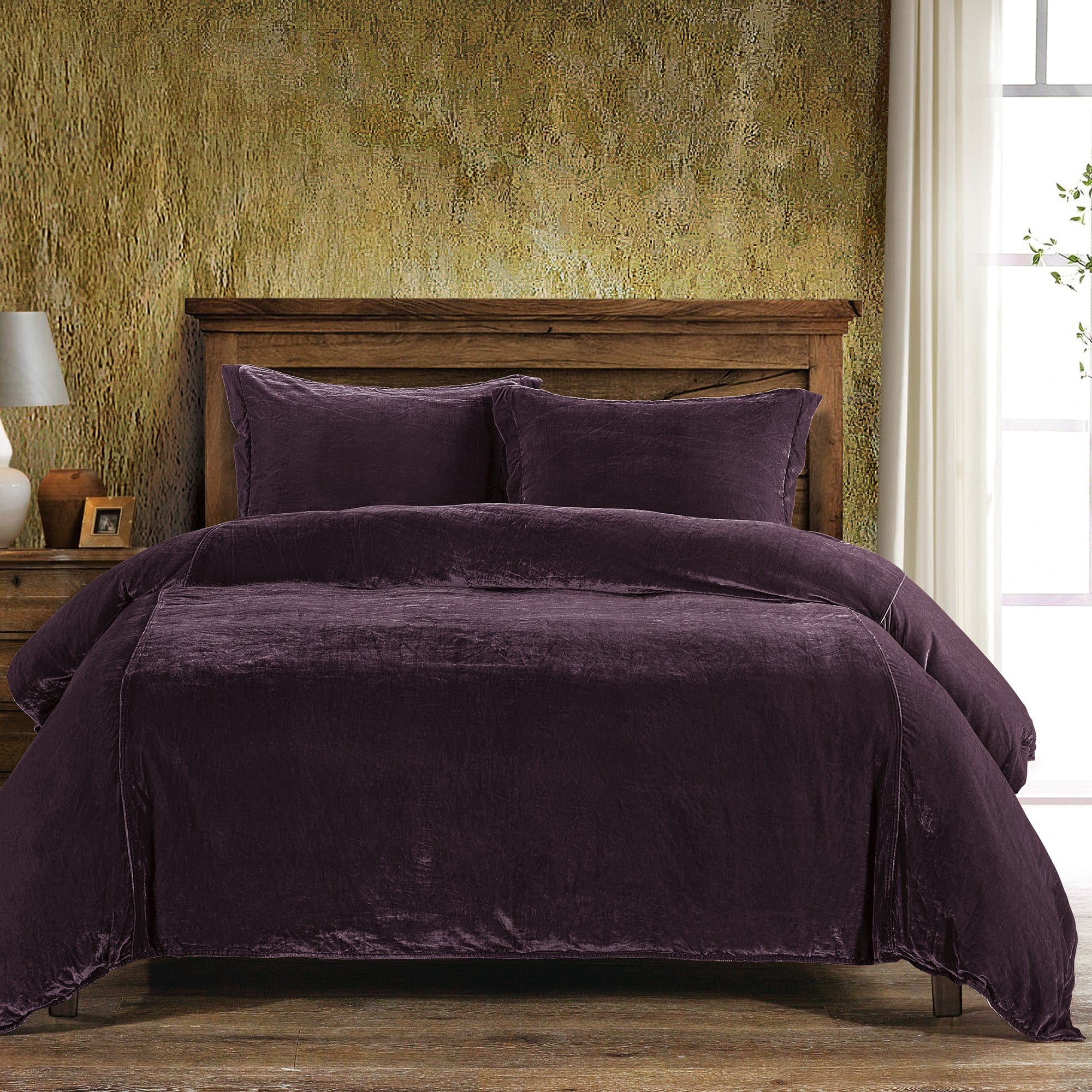 Stella Faux Silk Velvet Duvet Cover Set Super Queen / Dark Violet Duvet Cover