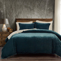 Stella Faux Silk Velvet Duvet Cover Set Super Queen / Storm Blue Duvet Cover