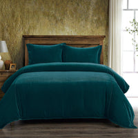 Stella Faux Silk Velvet Duvet Cover Set Super Queen / Teal Duvet Cover