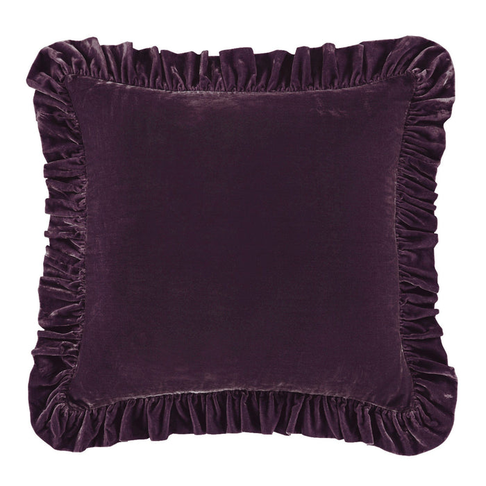 Stella Faux Silk Velvet Ruffled Euro Sham Dark Violet Euro Sham