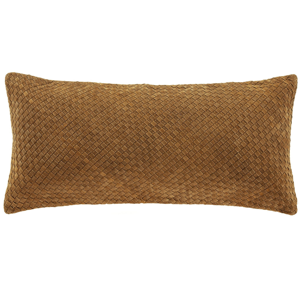 Woven Suede Lumbar Pillow Hazel Brown Leather Pillow