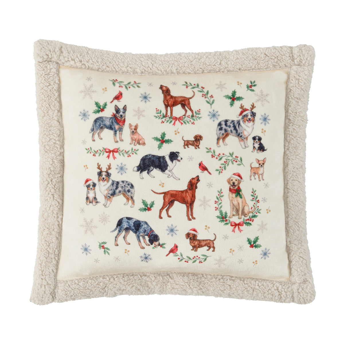 Christmas Dogs Campfire Sherpa Pillow Pillow