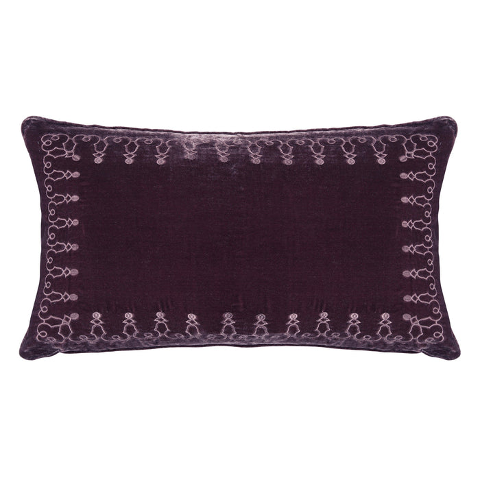 Stella Faux Silk Velvet Embroidered Lumbar Pillow Dark Violet Pillow