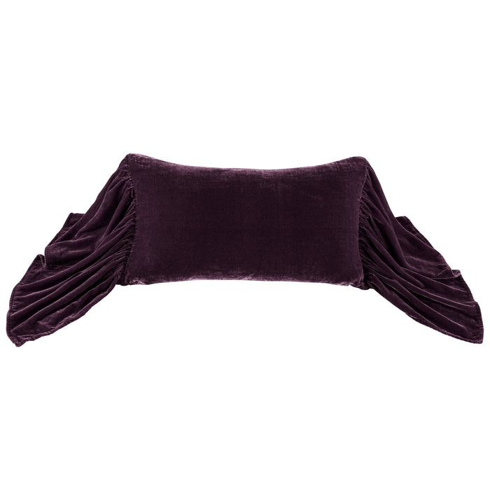 Stella Faux Silk Velvet Long Ruffled Pillow Dark Violet Pillow