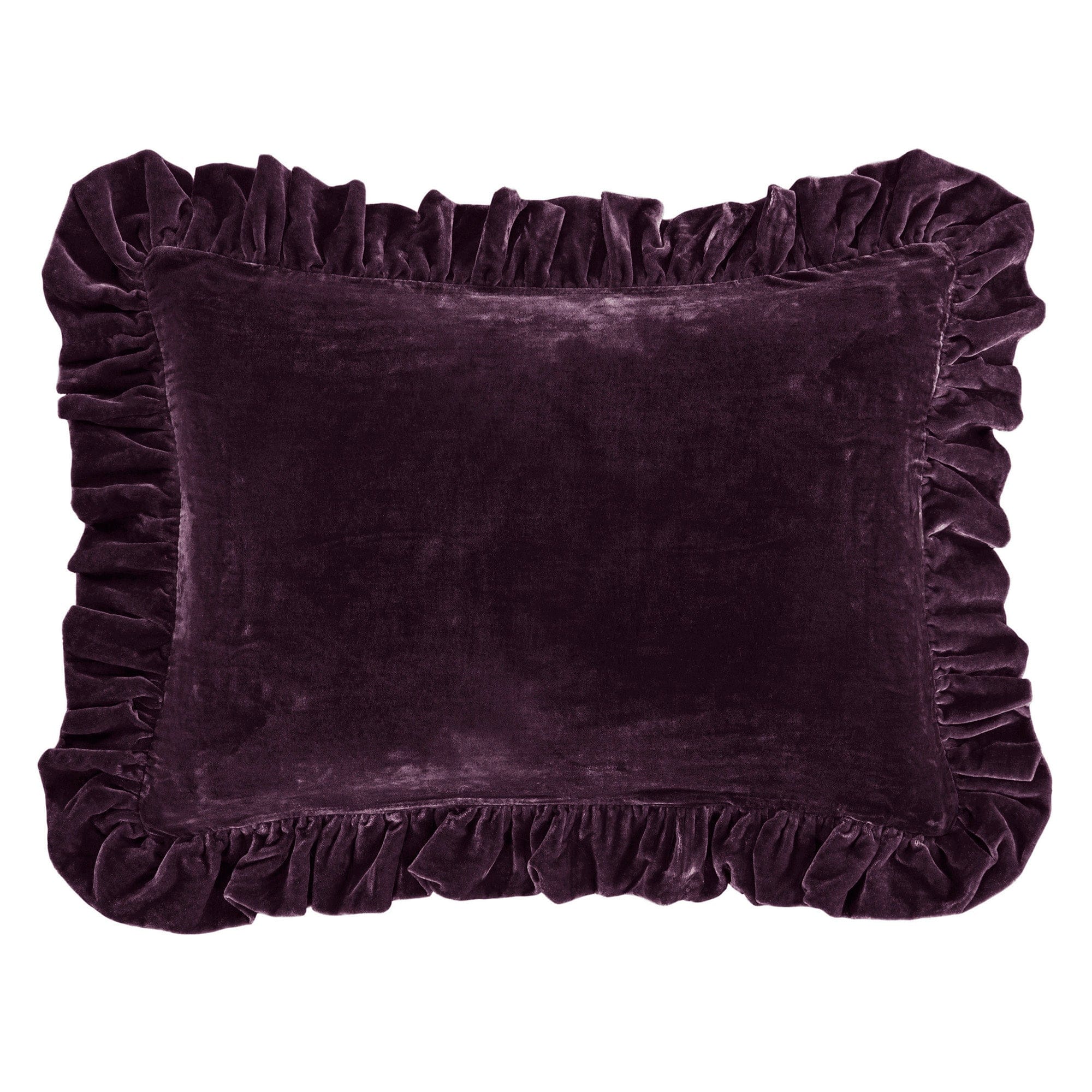 Stella Faux Silk Velvet Ruffled Dutch Euro Pillow Dark Violet Pillow