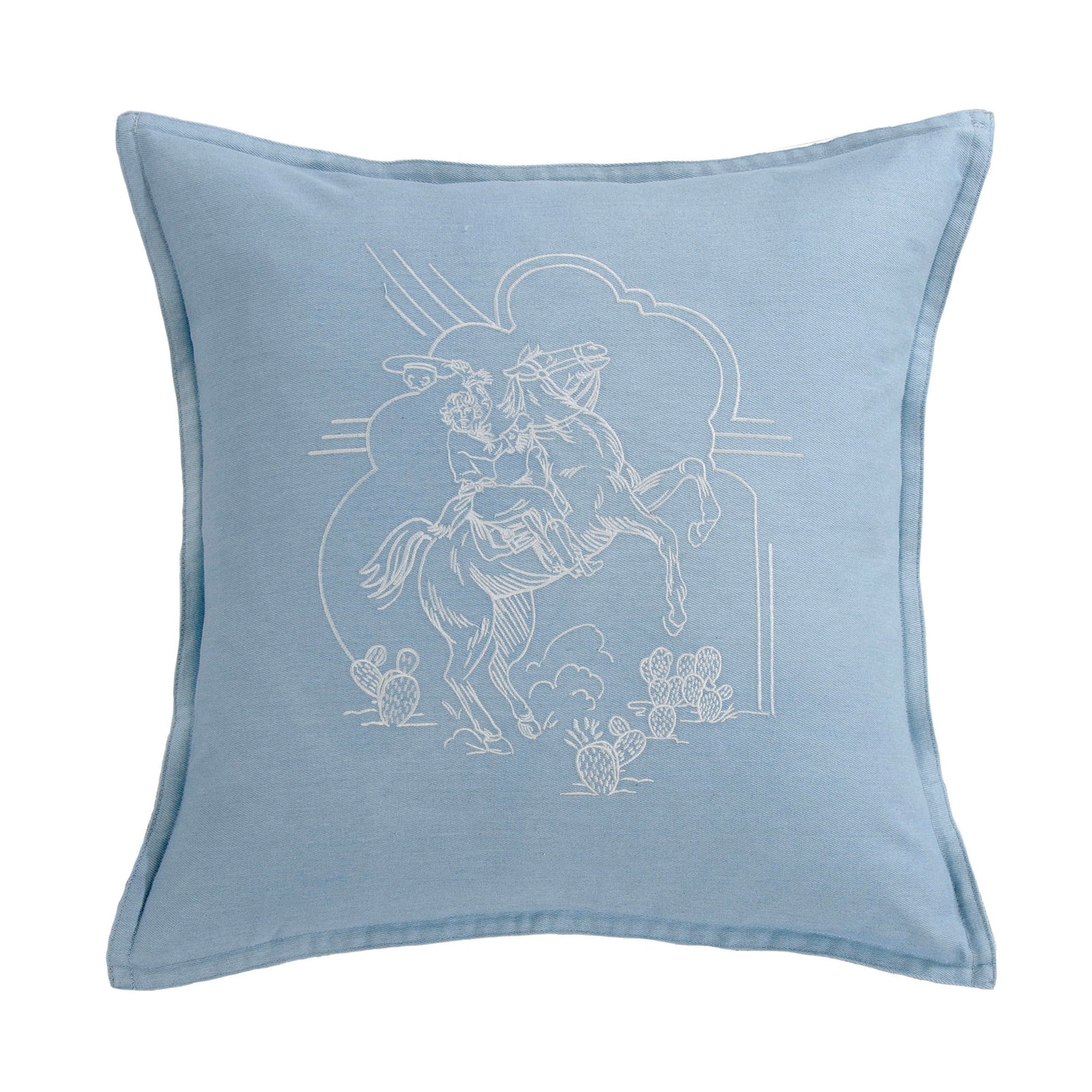 Desert Bronc Rider Denim Embroidery Pillow Pillow