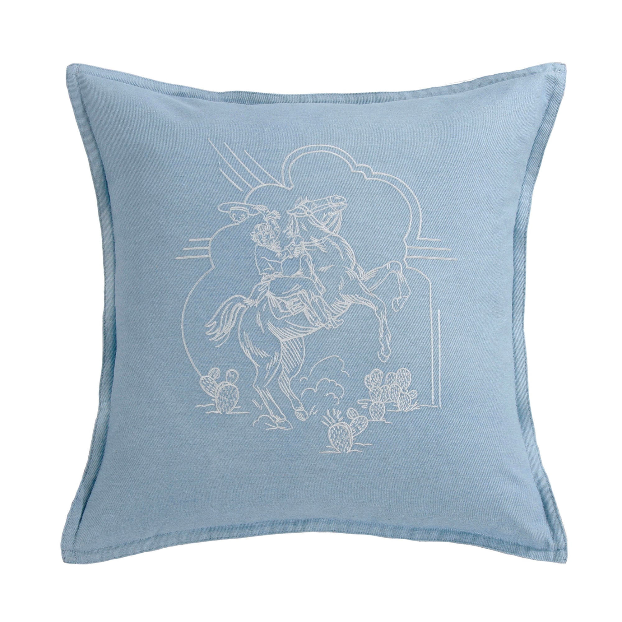 Desert Bronc Rider Denim Embroidery Pillow Pillow