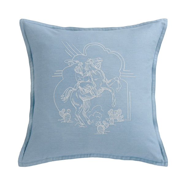 Desert Bronc Rider Denim Embroidery Pillow