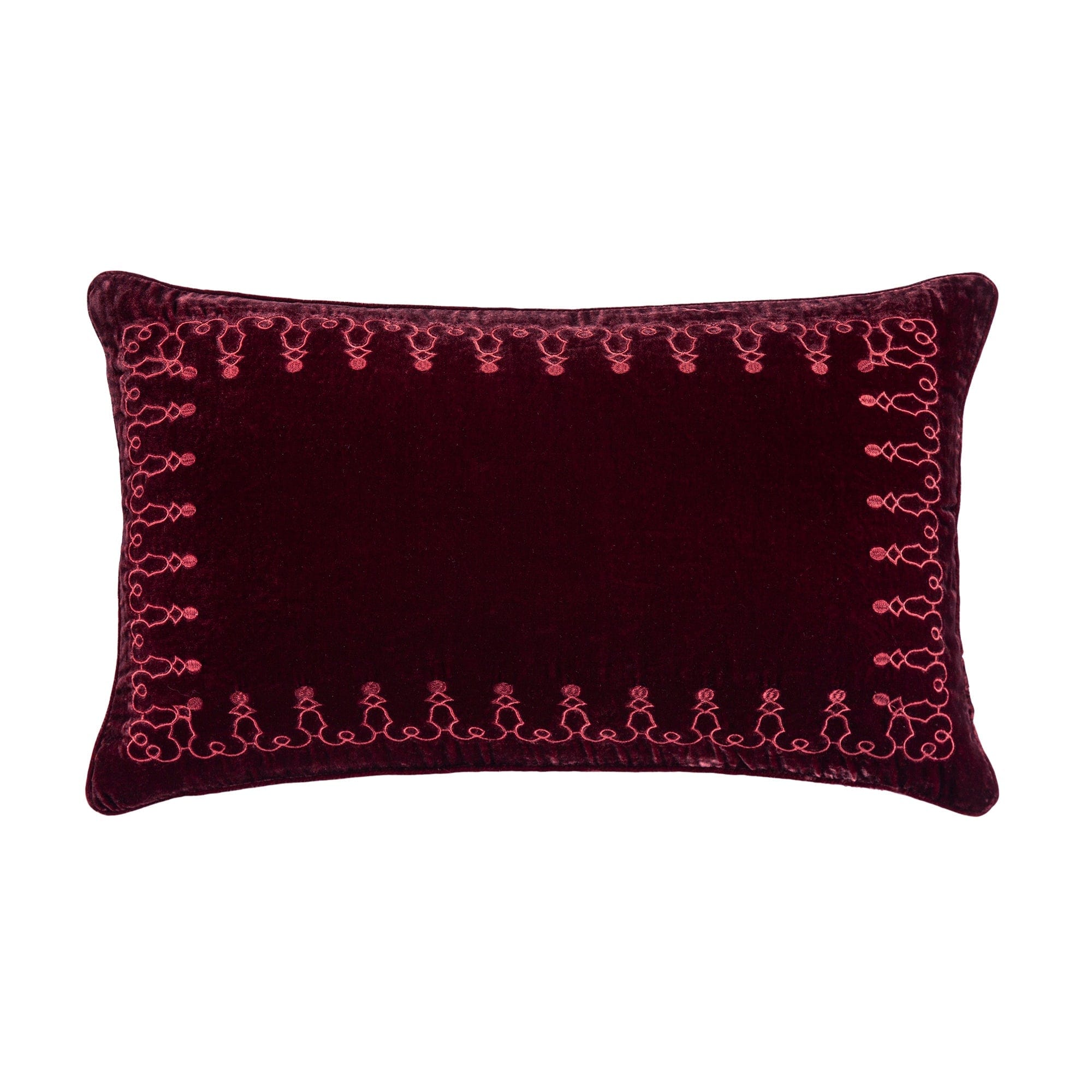 Stella Faux Silk Velvet Embroidered Lumbar Pillow Garnet Red Pillow