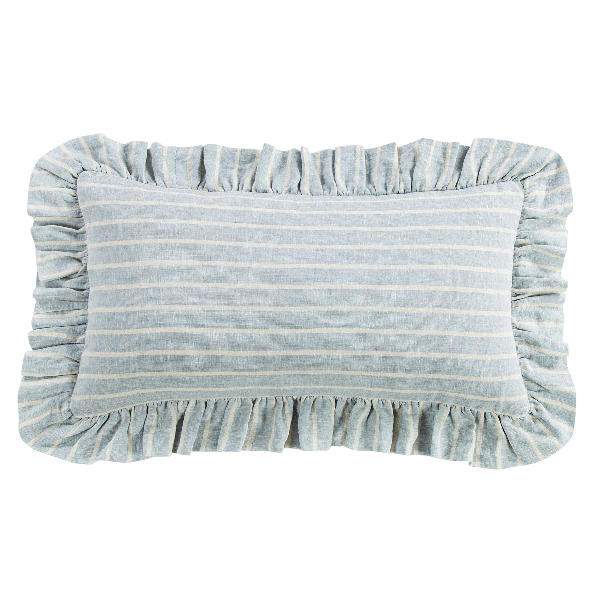 Larkspur 100% Slub Linen Prairie Stripe Ruffled Lumbar Pillow Pillow