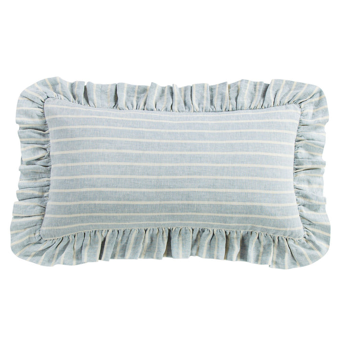Larkspur 100% Slub Linen Prairie Stripe Ruffled Lumbar Pillow Pillow
