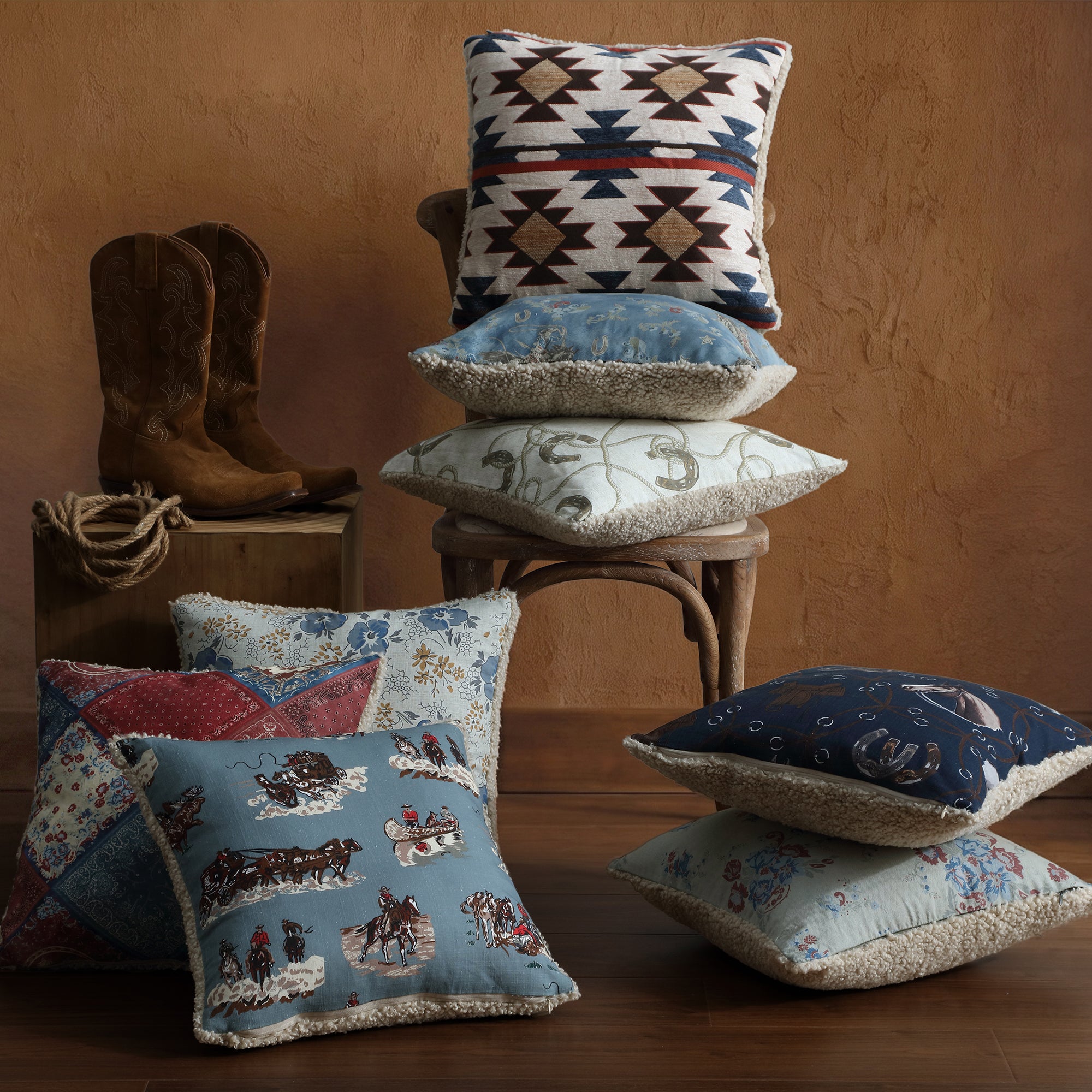 Lee Western Washed Denim Teddy-Backed Pillow Pillow