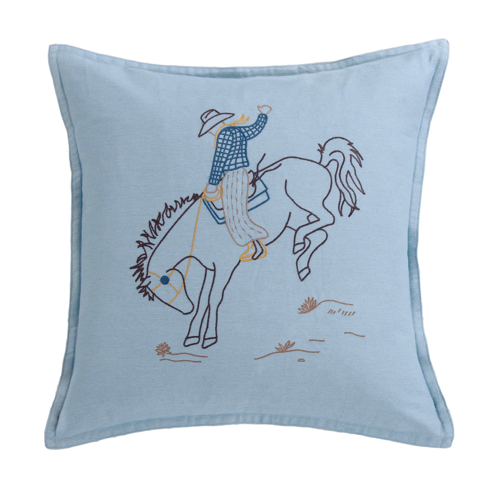 Rodeo Bronc Denim Embroidery Pillow Pillow