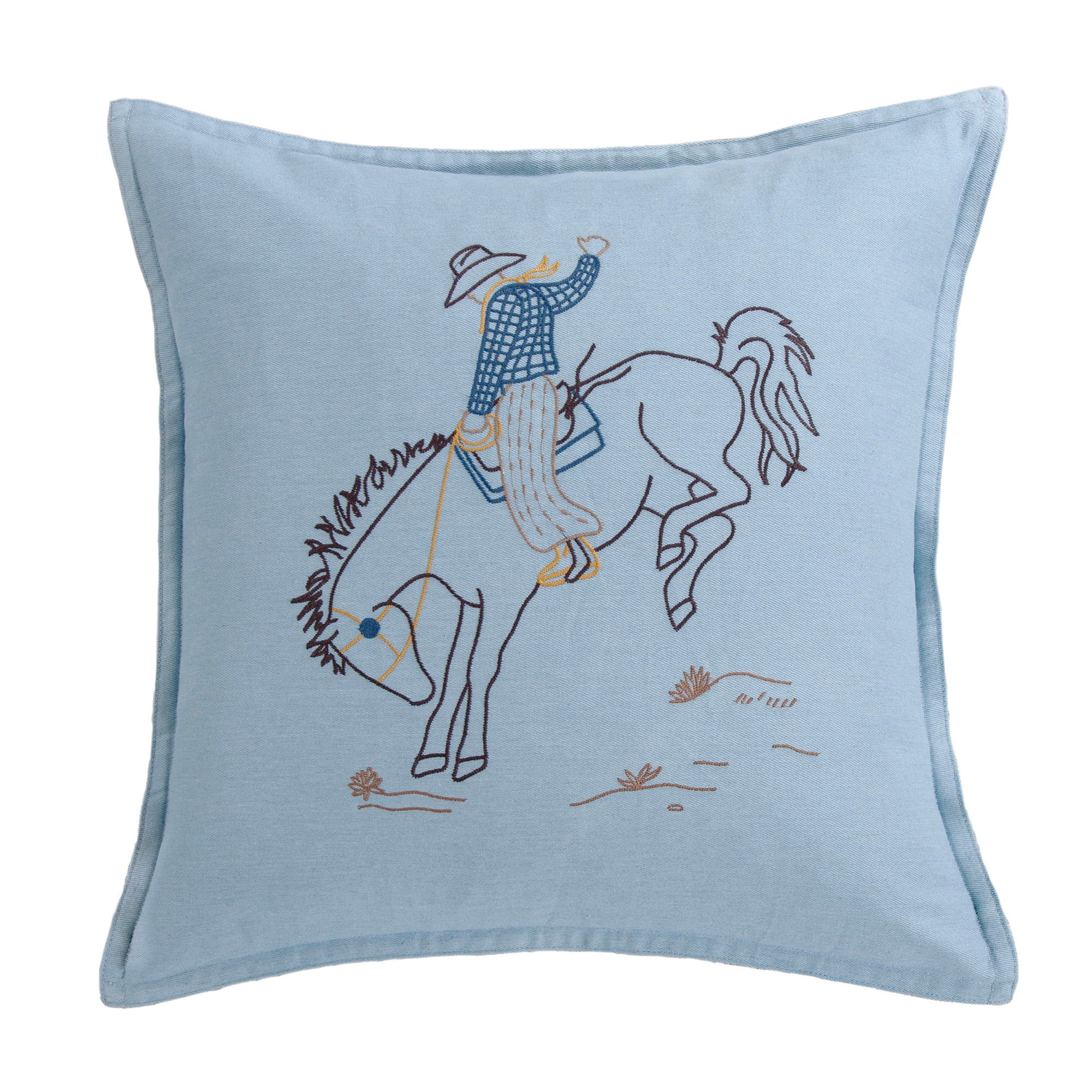 Rodeo Bronc Denim Embroidery Pillow Pillow