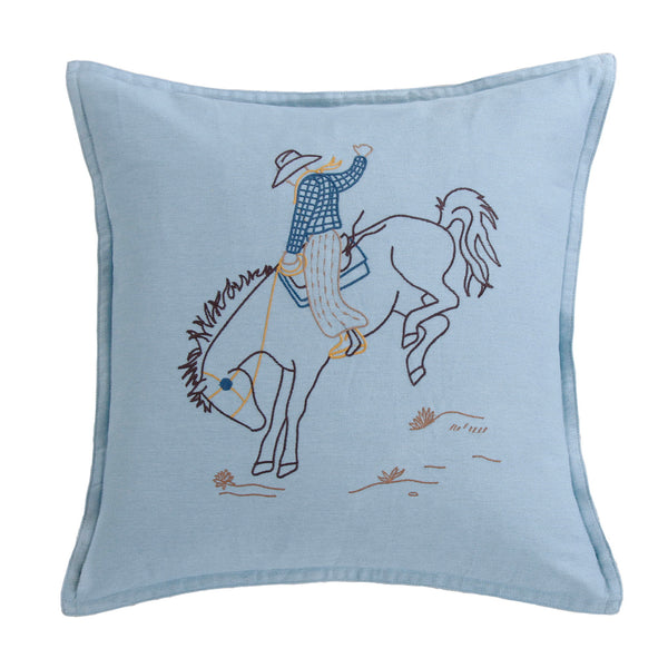 Rodeo Bronc Denim Embroidery Pillow