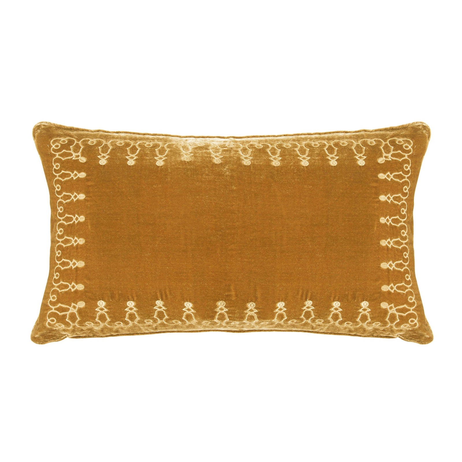 Stella Faux Silk Velvet Embroidered Lumbar Pillow Saffron Pillow
