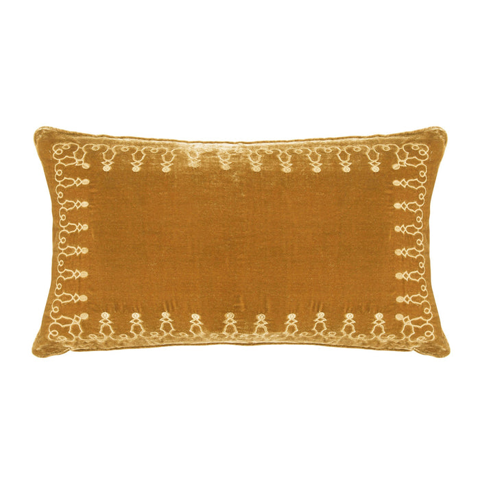 Stella Faux Silk Velvet Embroidered Lumbar Pillow Saffron Pillow