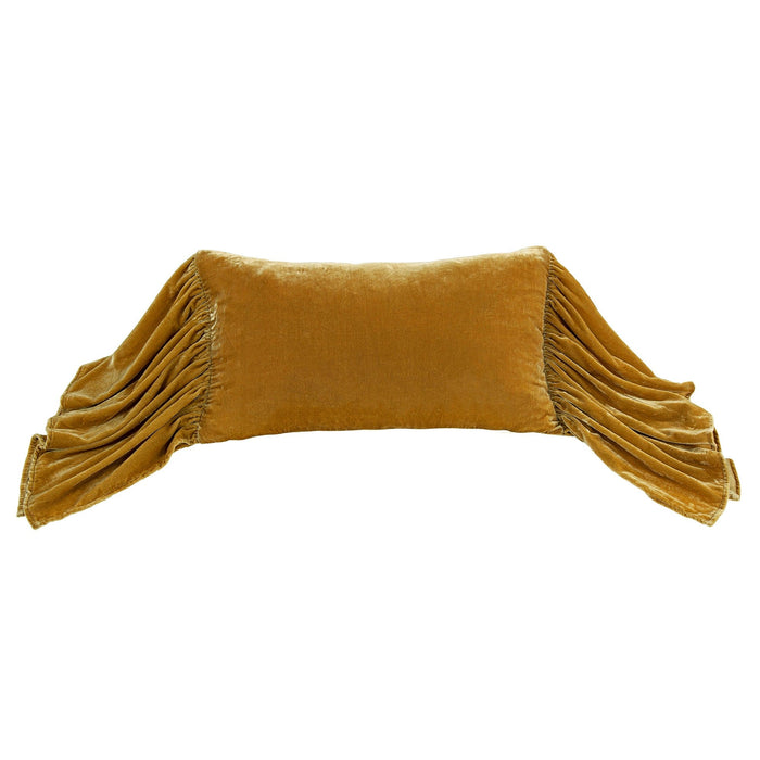 Stella Faux Silk Velvet Long Ruffled Pillow Saffron Pillow