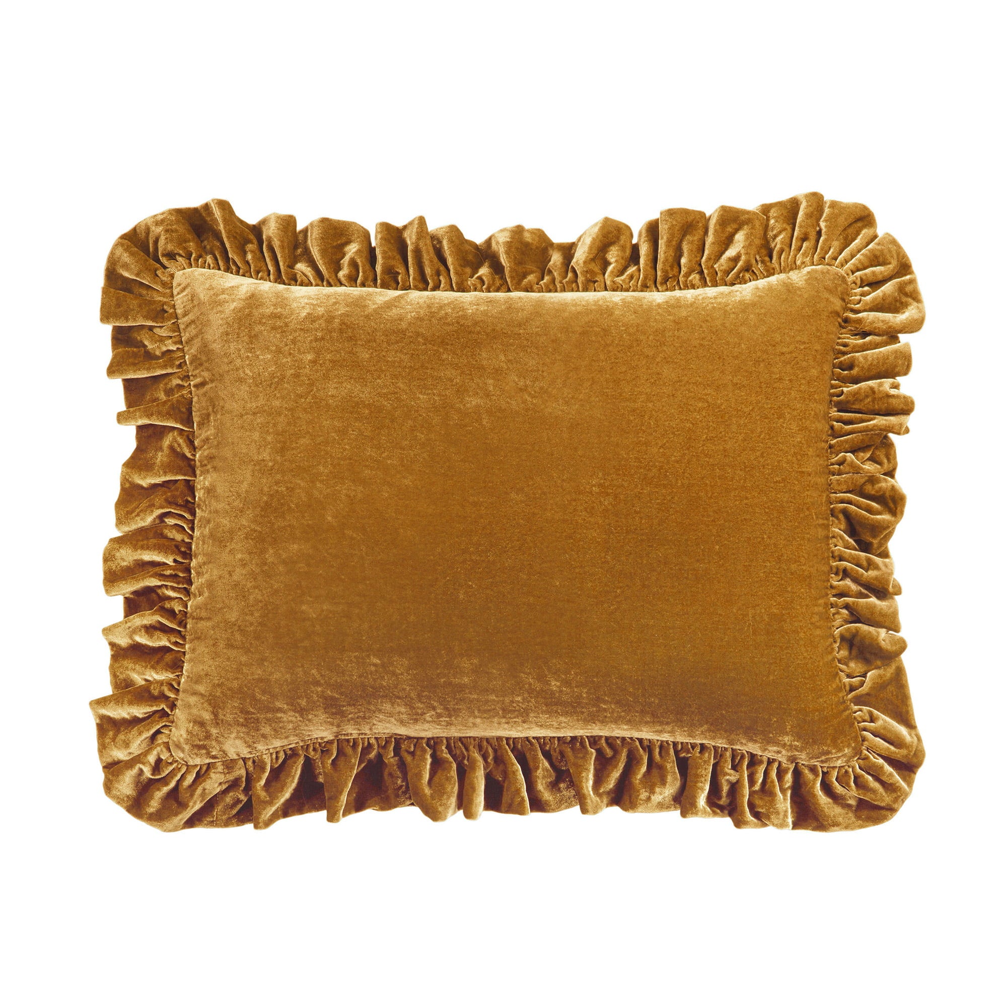 Stella Faux Silk Velvet Ruffled Oblong Pillow Saffron Pillow