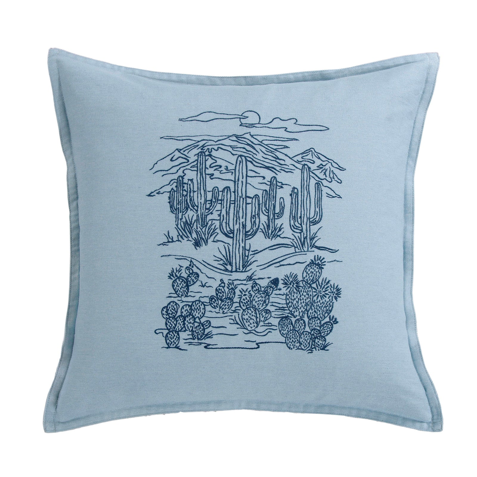 Saguaro Skyline Denim Embroidery Pillow Pillow