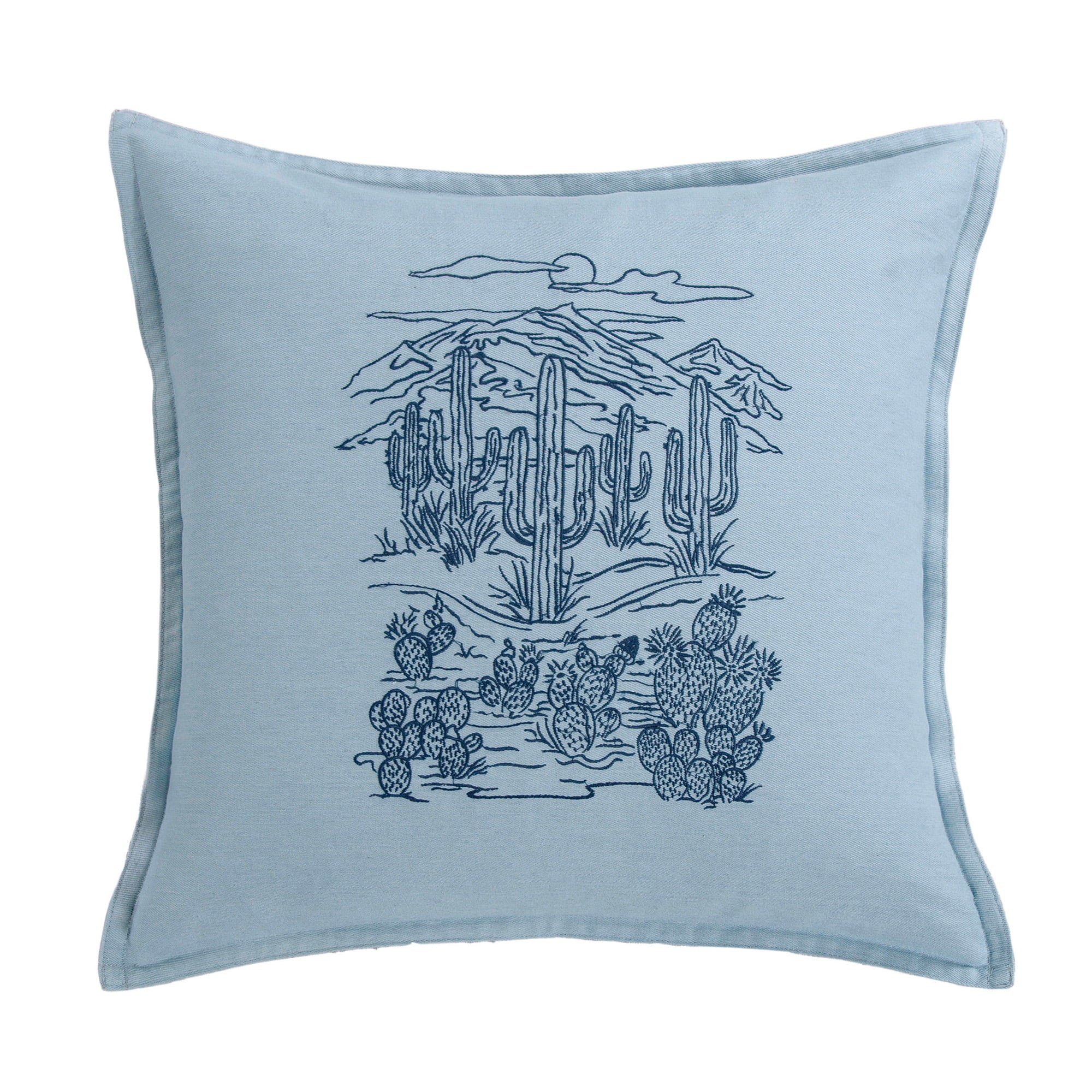 Saguaro Skyline Denim Embroidery Pillow Pillow