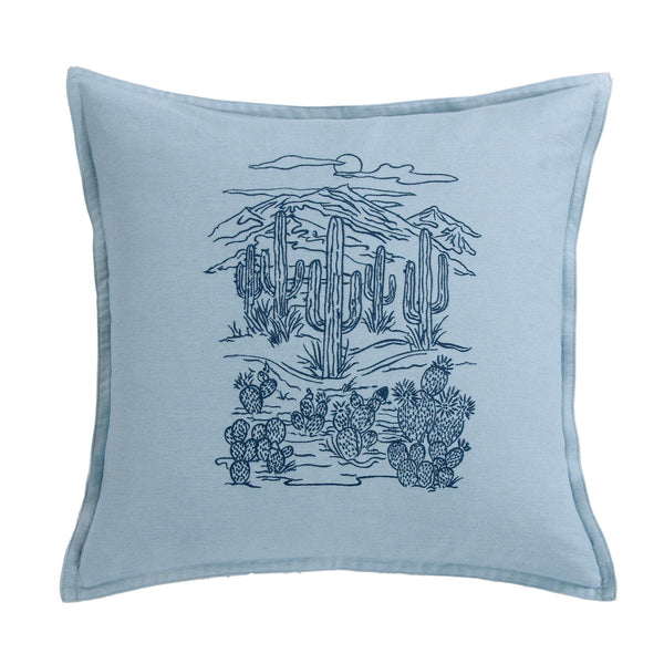 Saguaro Skyline Denim Embroidery Pillow