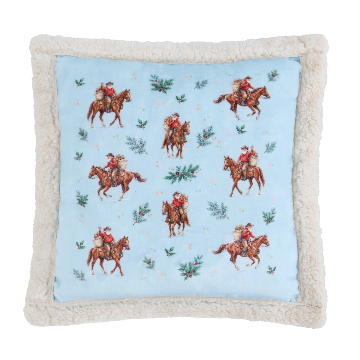 Santa on Horseback Campfire Sherpa Pillow Pillow