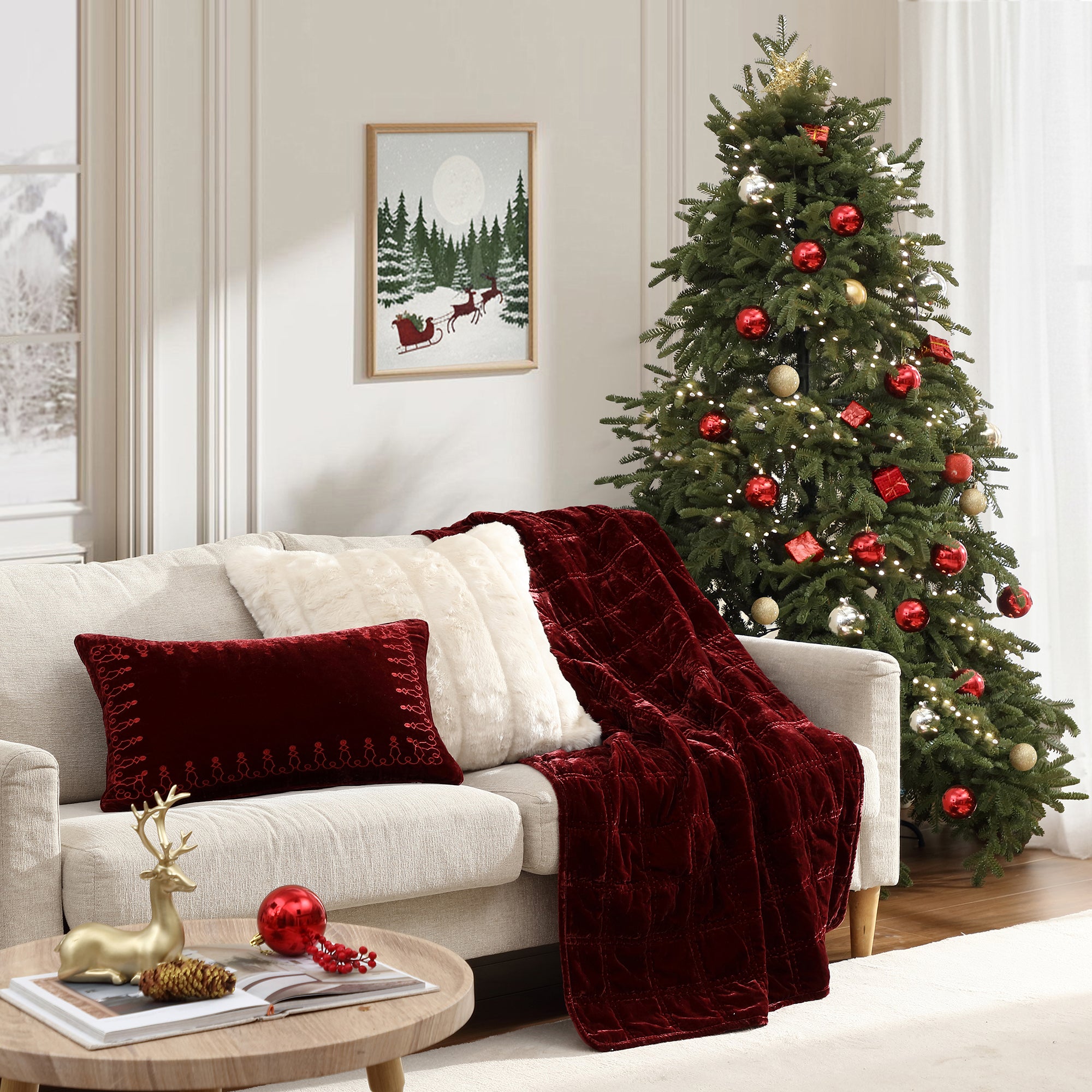 Stella Faux Silk Velvet Embroidered Lumbar Pillow Pillow