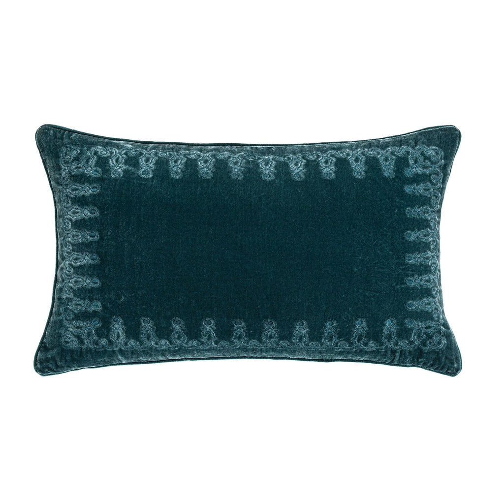 Stella Faux Silk Velvet Embroidered Lumbar Pillow Storm Blue Pillow