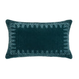 Stella Faux Silk Velvet Embroidered Lumbar Pillow Storm Blue Pillow
