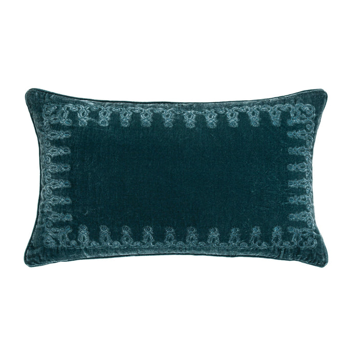 Stella Faux Silk Velvet Embroidered Lumbar Pillow Storm Blue Pillow