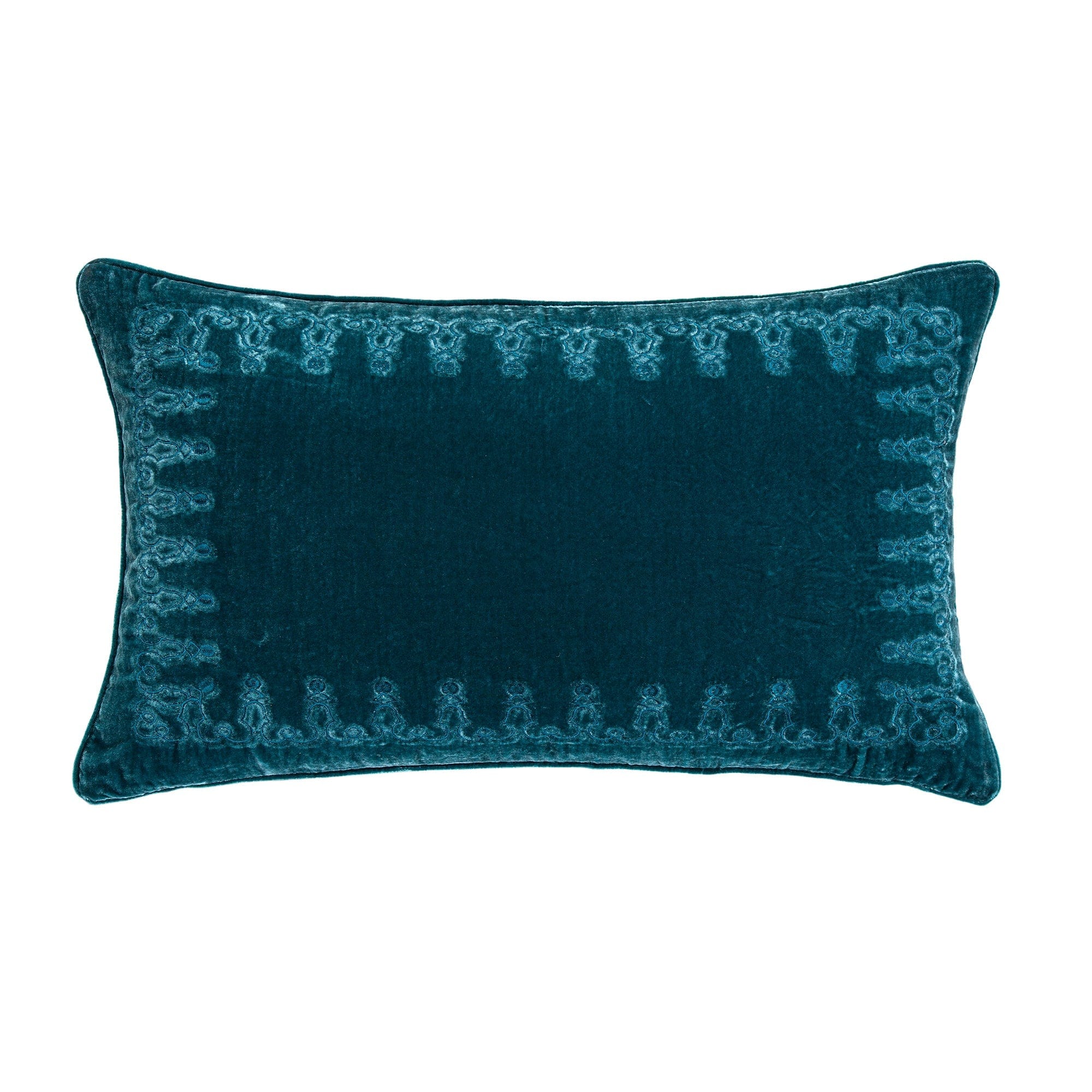 Stella Faux Silk Velvet Embroidered Lumbar Pillow Teal Pillow