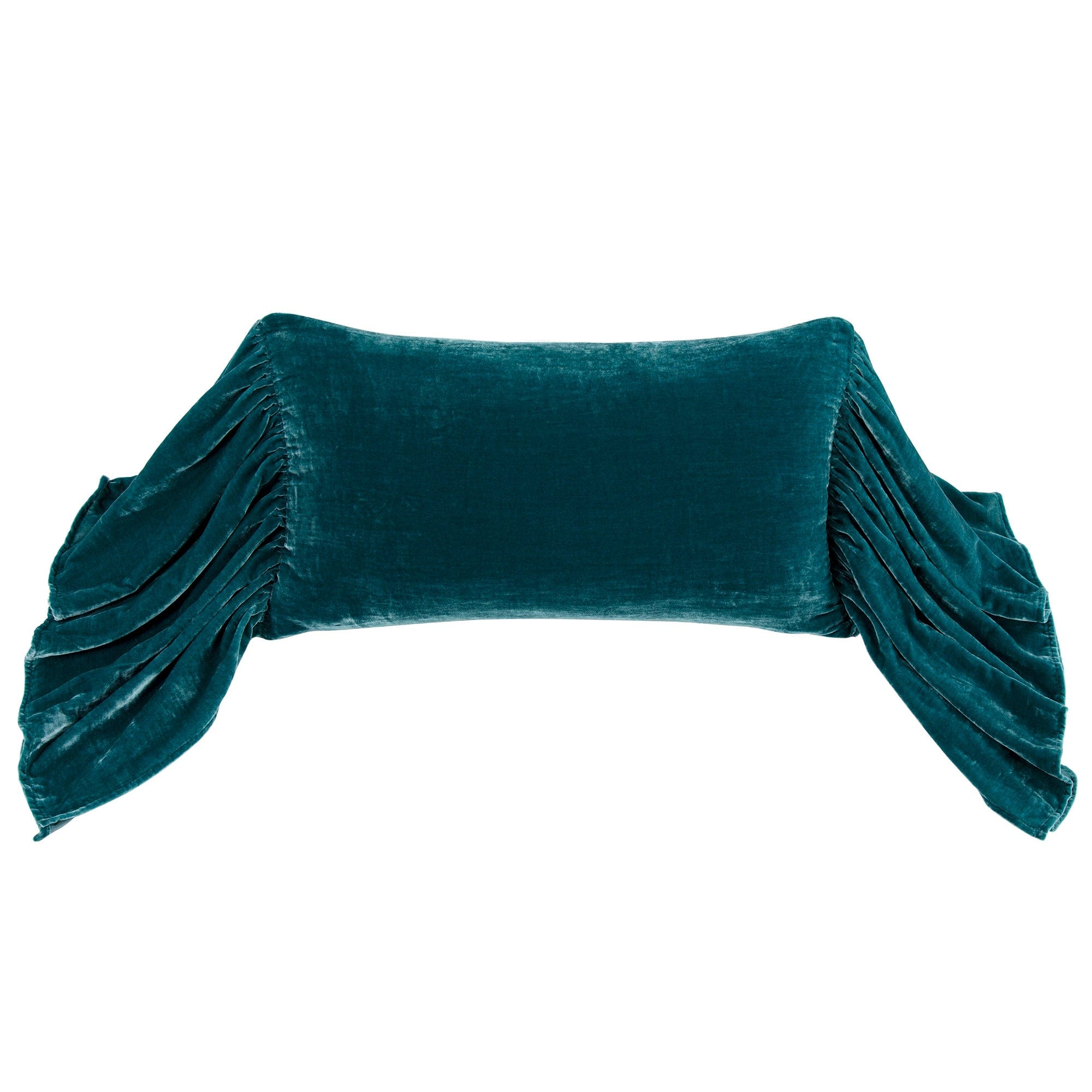 Stella Faux Silk Velvet Long Ruffled Pillow Teal Pillow