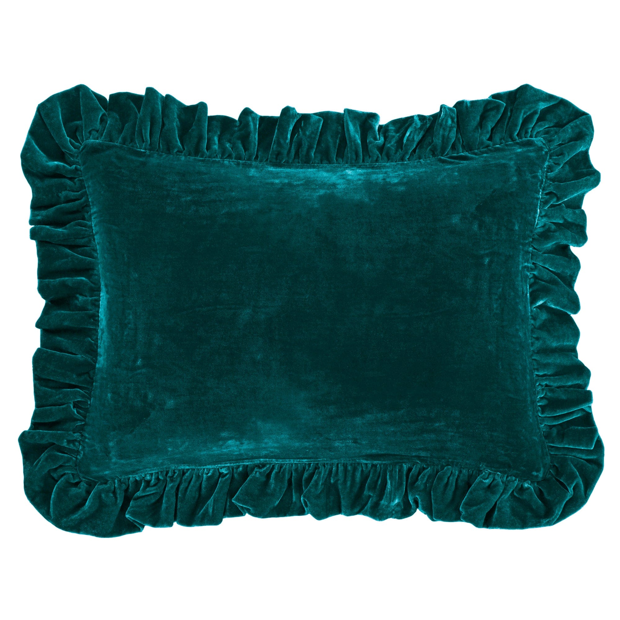 Stella Faux Silk Velvet Ruffled Dutch Euro Pillow Teal Pillow