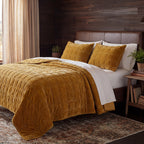 Stella Faux Silk Velvet Double Box Stitch Quilt Set Full/Queen / Saffron Quilt