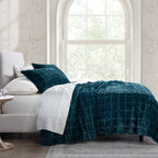 Stella Faux Silk Velvet Double Box Stitch Quilt Set Full/Queen / Teal Quilt