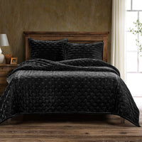 Stella Faux Silk Velvet Pintuck Quilt Quilt Set / Full/Queen / Black Quilt