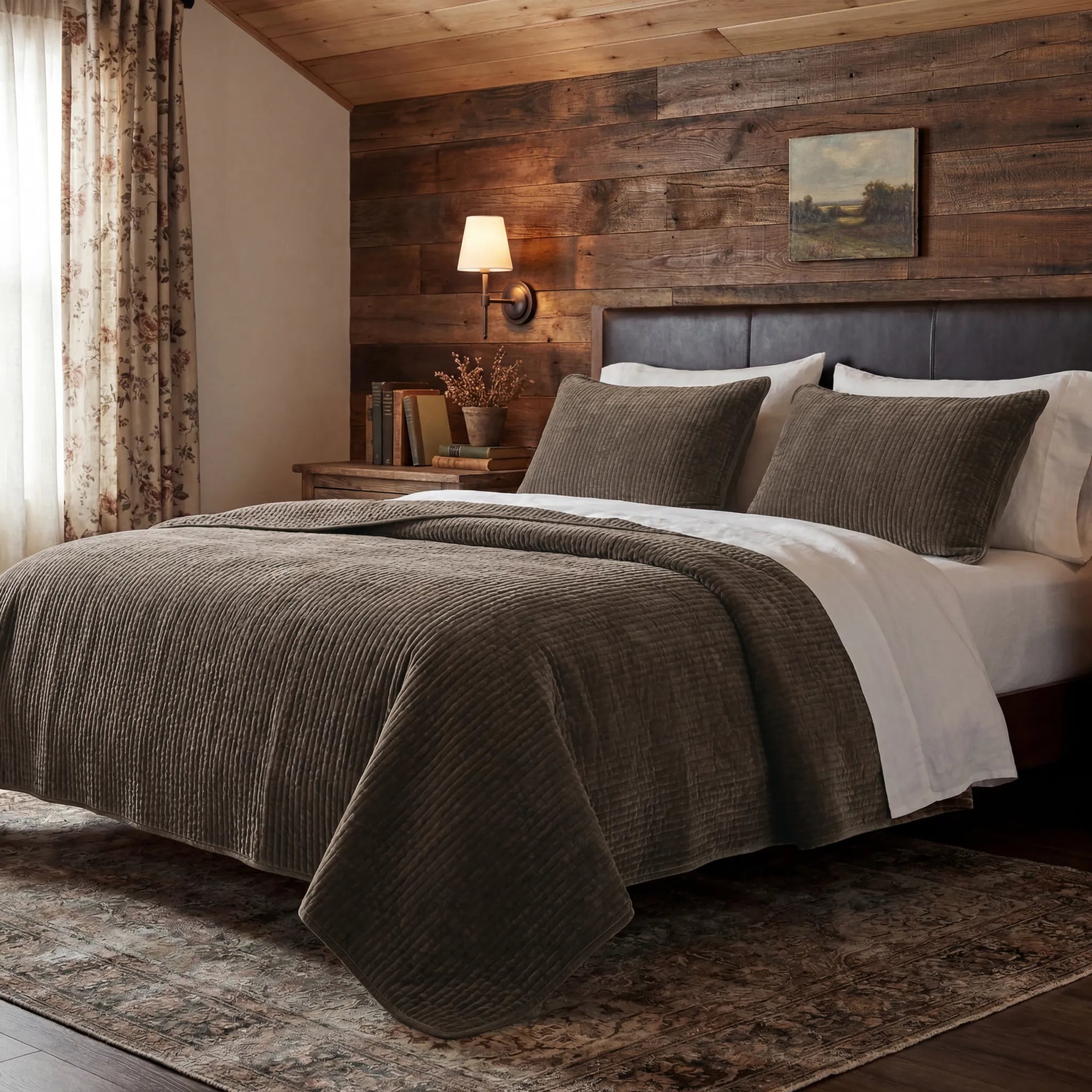 Stonewashed Cotton Velvet Quilt Quilt Set / Full/Queen / Cocoa Quilt