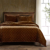 Stella Faux Silk Velvet Pintuck Quilt Quilt Set / Full/Queen / Copper Brown Quilt