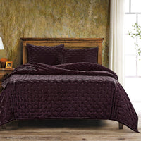 Stella Faux Silk Velvet Quilt Quilt Set / Full/Queen / Dark Violet Quilt