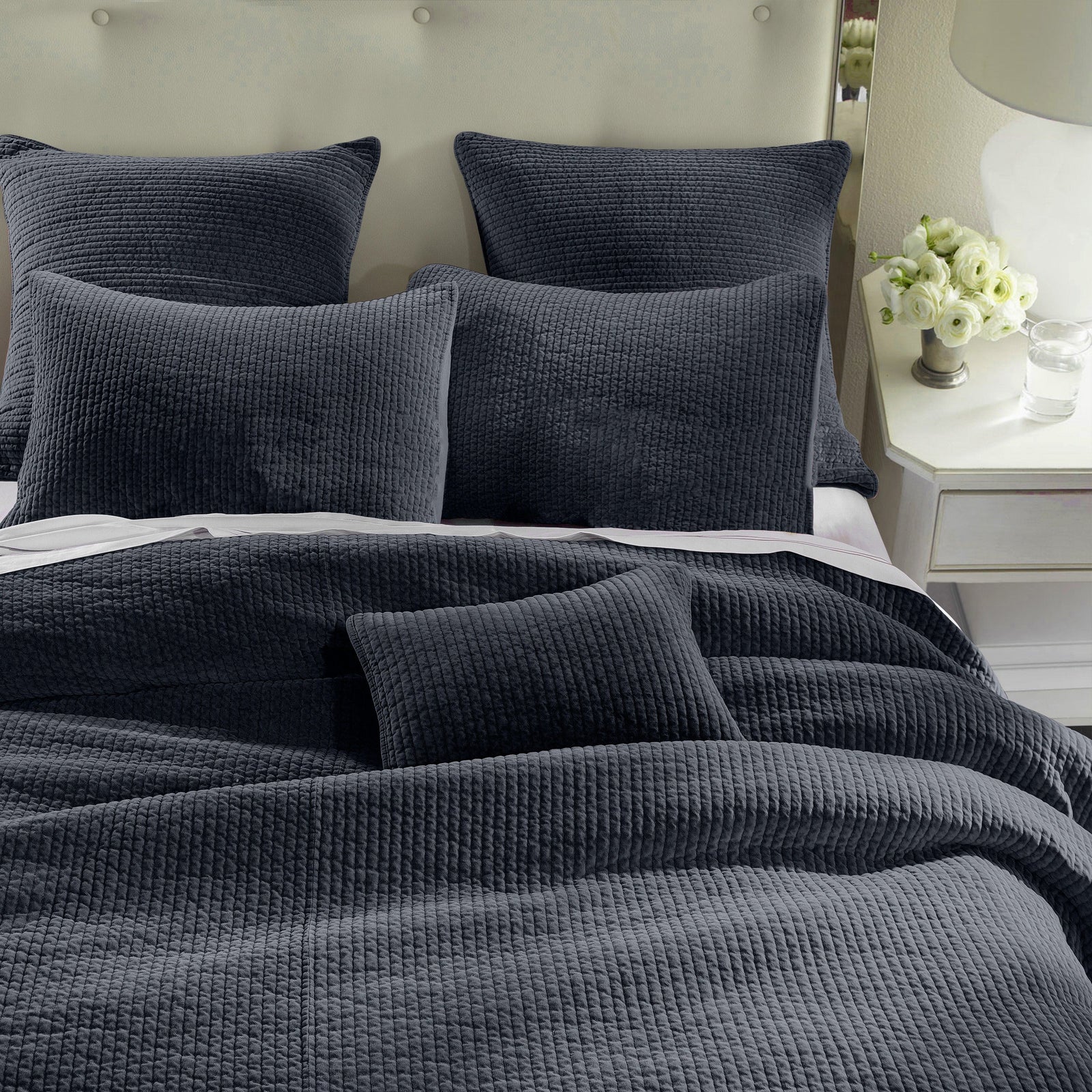 Stonewashed Cotton Velvet Quilt Quilt Set / Full/Queen / Navy Quilt
