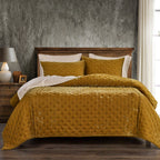 Stella Faux Silk Velvet Pintuck Quilt Quilt Set / Full/Queen / Saffron Quilt