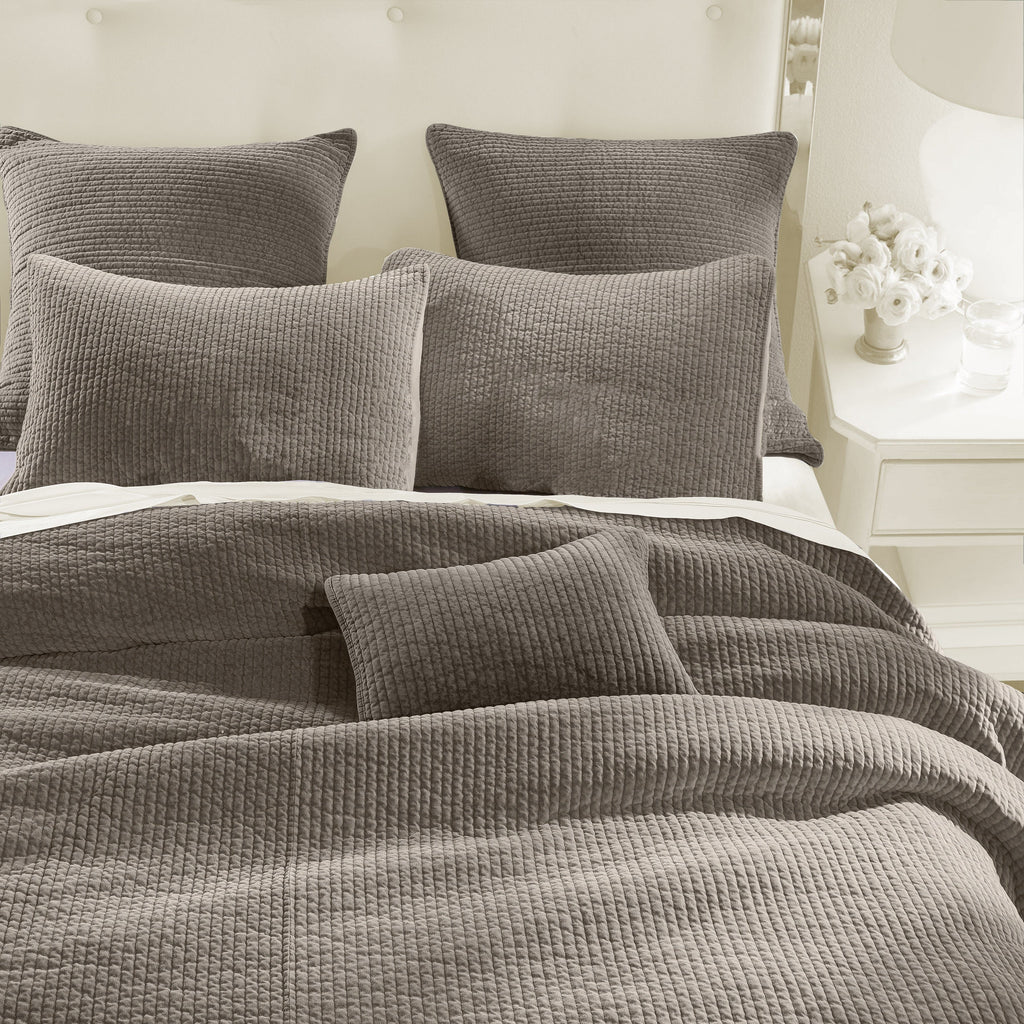 Stonewashed Cotton Velvet Quilt Quilt Set / Full/Queen / Taupe Quilt