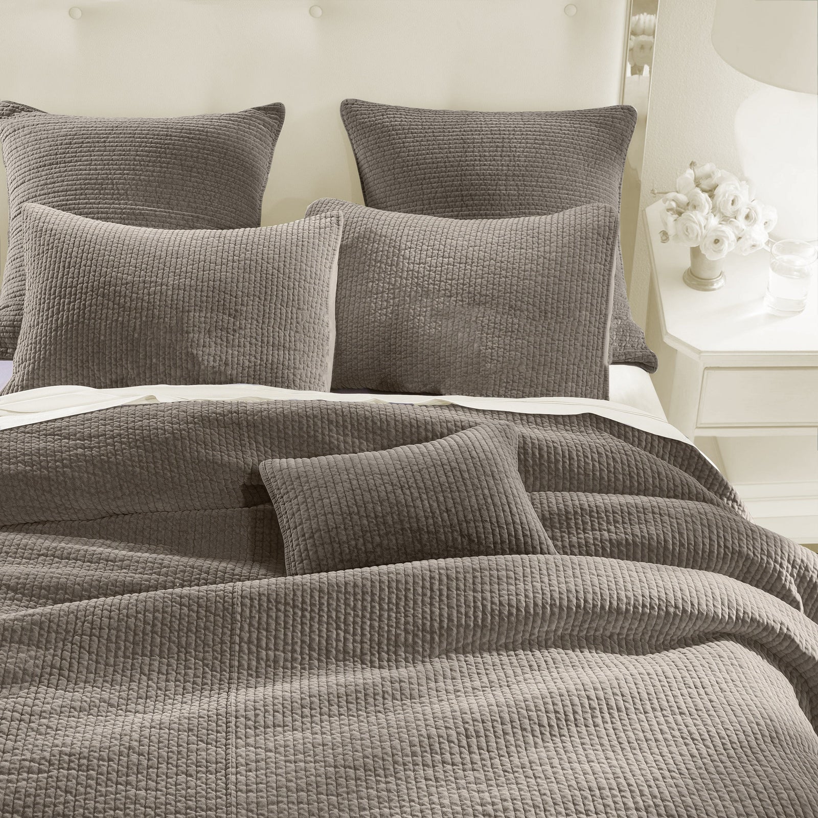 Stonewashed Cotton Velvet Quilt Quilt Set / Full/Queen / Taupe Quilt