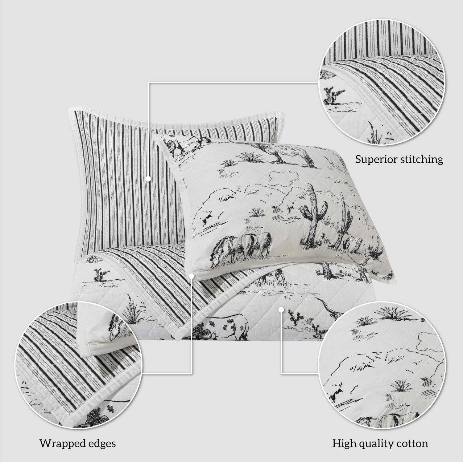 Ranch Life Western Toile Reversible Quilt Set - Main Image