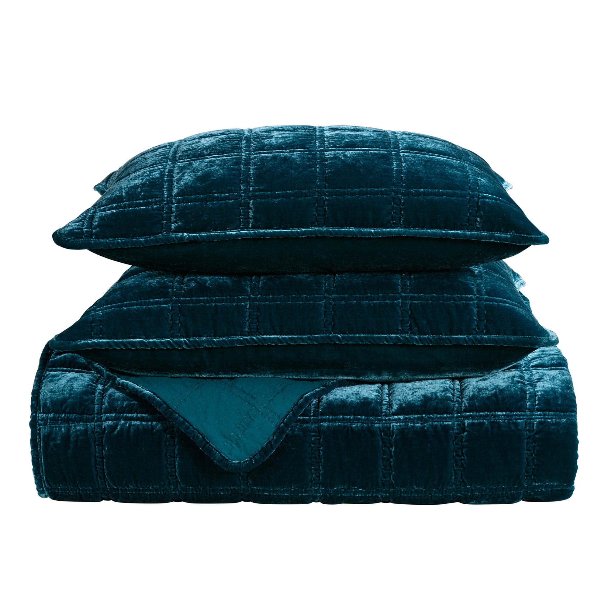 Stella Faux Silk Velvet Double Box Stitch Quilt Set Quilt