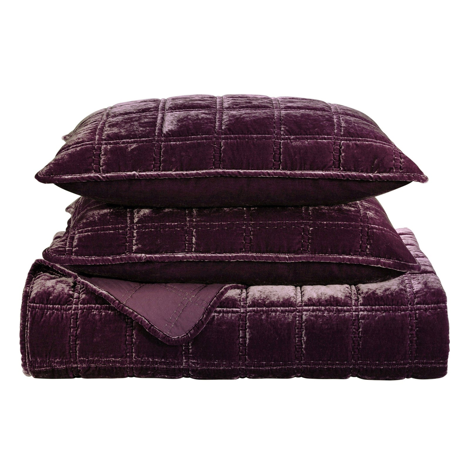 Stella Faux Silk Velvet Double Box Stitch Quilt Set Quilt