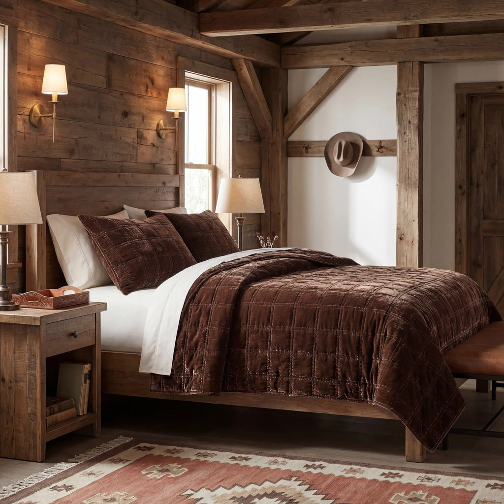 Stella Faux Silk Velvet Double Box Stitch Quilt Set Quilt