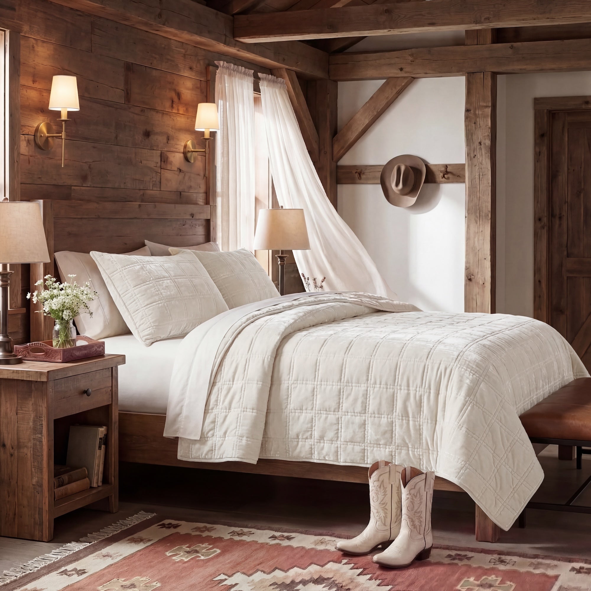 Stella Faux Silk Velvet Double Box Stitch Quilt Set Quilt