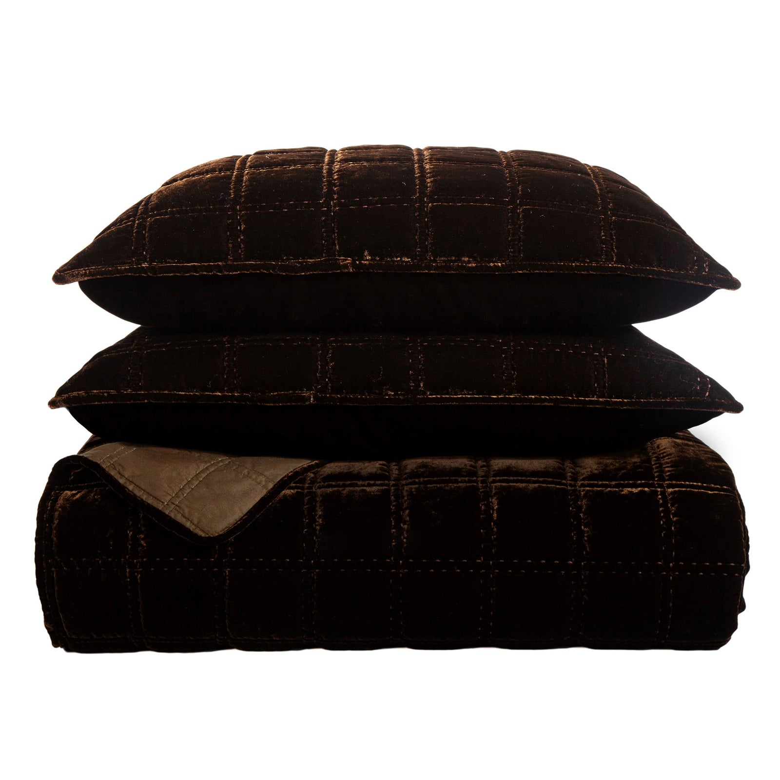 Stella Faux Silk Velvet Double Box Stitch Quilt Set Quilt